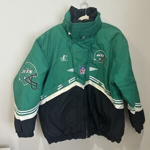 New York Jets 90sLOGO ATHLETIC‎ puffer jacket 2X Kelly/black NFL Pro Line